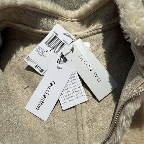Jason Wu Zip NWT $138 SMALL Oversize Pullover Jacket Faux Fur Leather Fall Warm - Picture 5 of 15